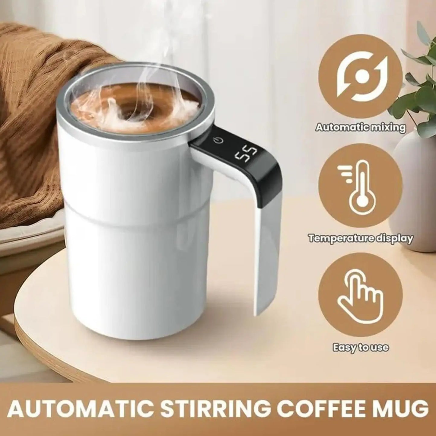 Self Stirring Mug Smart Coffee Cup with Temperature Display Rechargeable for Hot Chocolate Matcha Latte Protein Shake Mixing