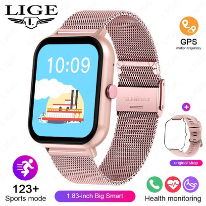 LIGE Sleep Monitoring Smart Watch 1.83” HD Screen Bluetooth Call Pedometer IP67 Waterproof 100+ Sports Modes Smartwatch Men Lady