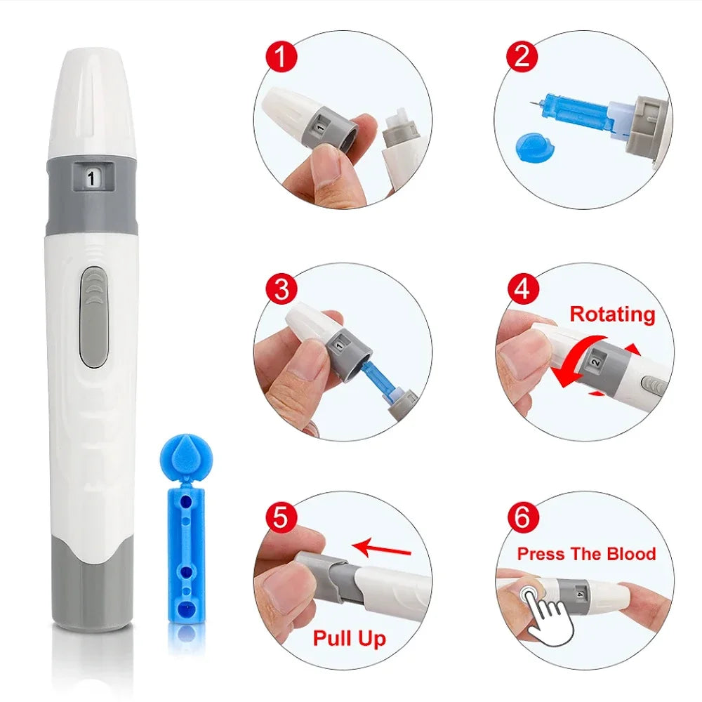 Lancet Pen Adjustable Depth Blood Sampling Glucose Test Pen for Diabetics Blood Collect 50pcs Lancing Device