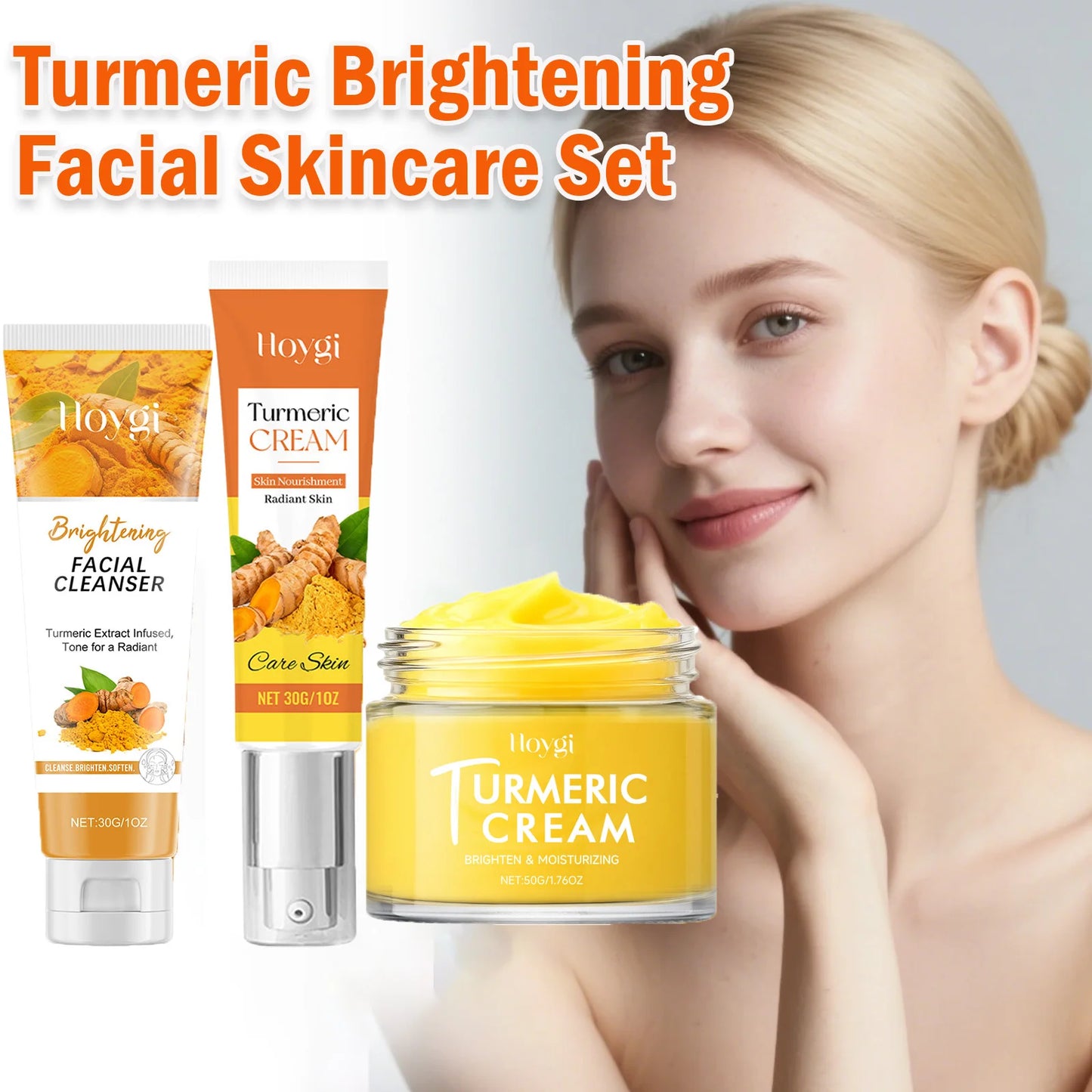 Turmeric Brightening Skincare Set Turmeric Cream & Facial Cleanser Reduces Dullness Moisturizing Soothing Anti-Wrinkle Skin Care