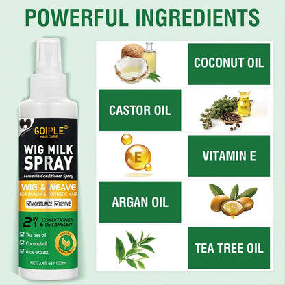GOIPLE 100ml 2 In 1 Professional Wig Milk Spray Leave In Conditioner Heat Protection Mist Moisturizes Hair Care Product