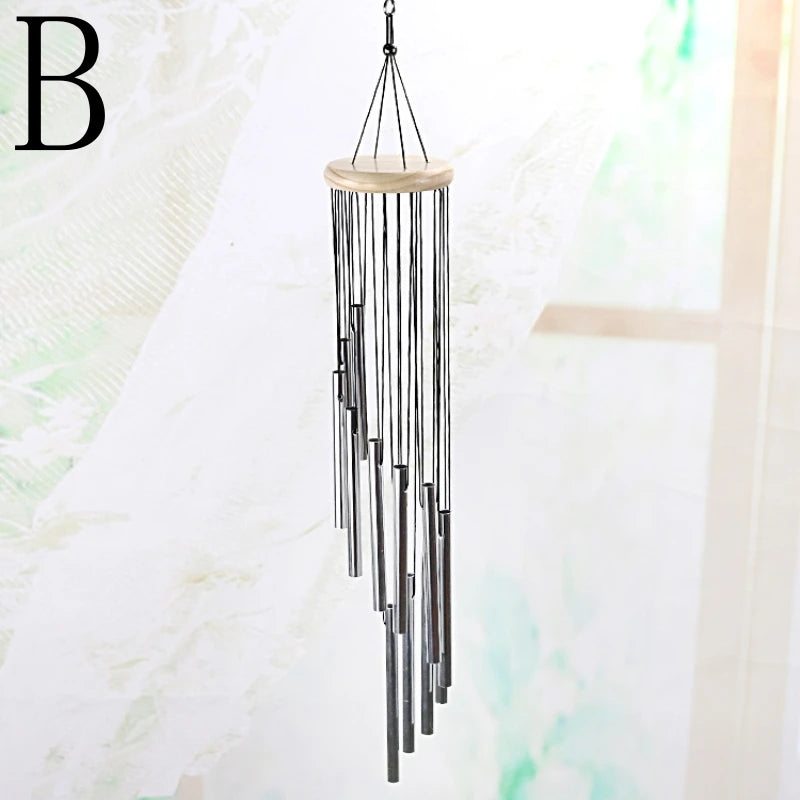 Solid Wood Wind Chimes Metal 12 Aluminum Tube Home Hanging Rotating   Wind Bells Garden, Balcony,  Craft Decoration Gift