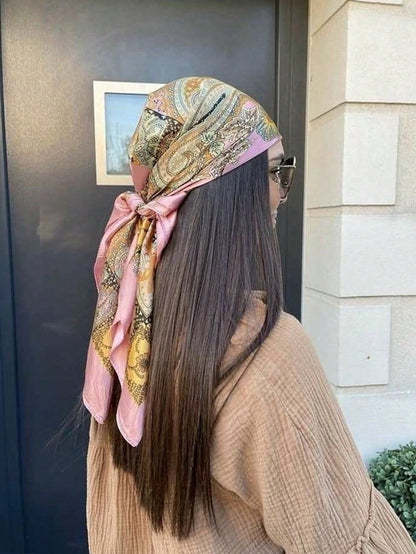 Head Scarf Women Luxury Brand Square Silk Foulard Satin Bandana Summer Soft Neckerchief Hijab Hair Scarves For Ladies