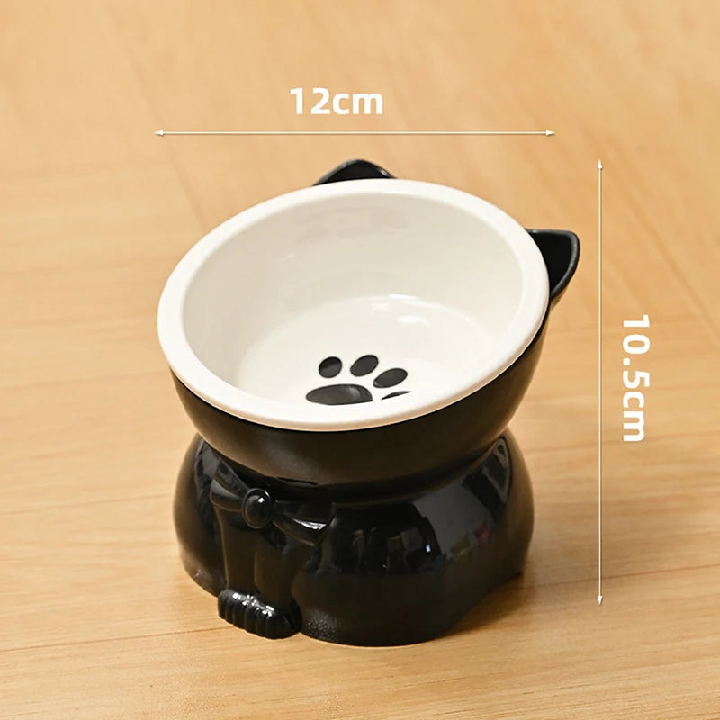 ♥Cat Dog Food Water Bowl-Raised Pet Feeder with Non-Slip Base & Paw Print Design,Neck Protection Bowl for Small Medium Pets