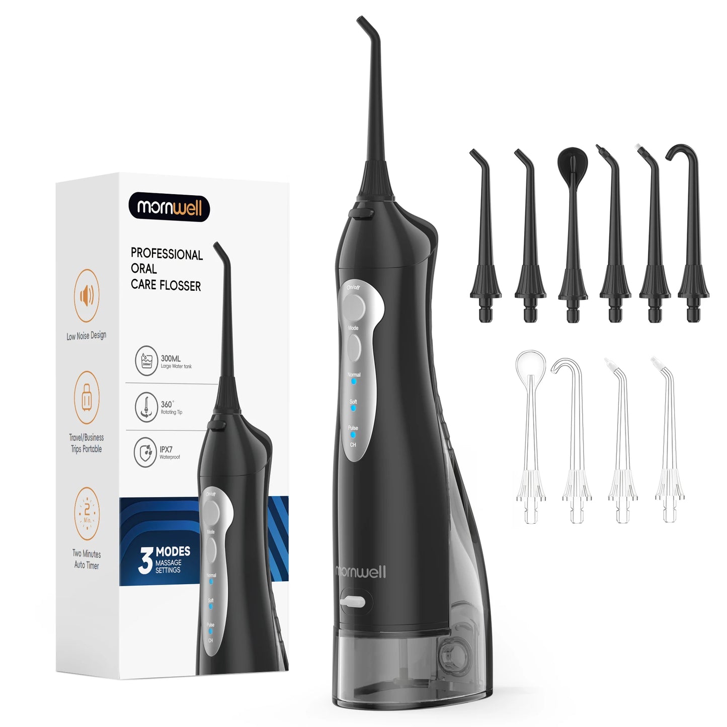 D52 Portable Cordless Water Flosser USB Rechargeable Water Jet Floss Tooth Pick 4 Jet Tip 300ml 3 Modes Teeth Clean for Travel