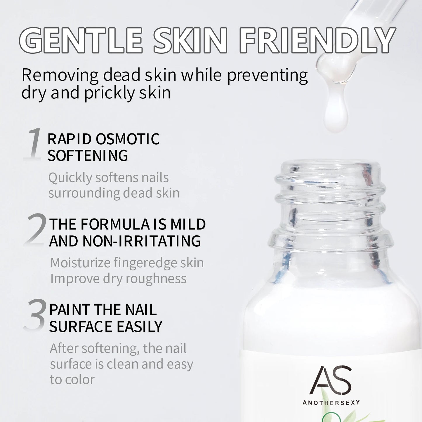 AS Cuticle Remover Liquid Cuticle Softener Professional Nail Care with Lanolin for Brittle Hang Nails Hydrating Moisturizing