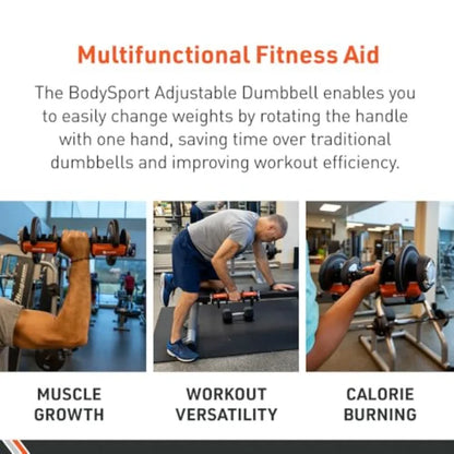 BodySport 40 Pound Adjustable Dumbbells with 12 Free Weights from 3 to 40 Pounds Steel Gray Ideal for Home Gym Workouts and Wei