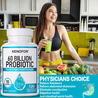 60 Billion Probiotic Supplement - 10 Unique Strains + Organic Prebiotics - Immune System Boosting Support Gut & Digestive Health