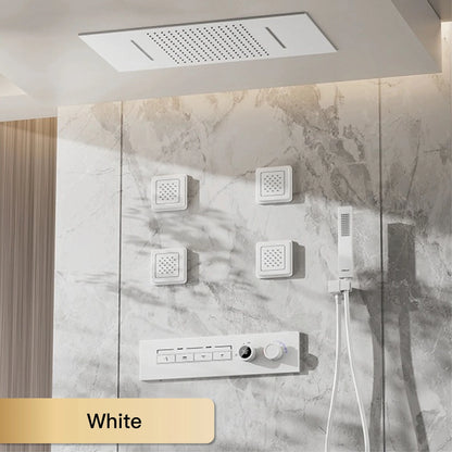 Luxury gun gray brass shower system with ceiling design Hidden LED digital display Dual control of Hot & Cold  bathroom Faucet