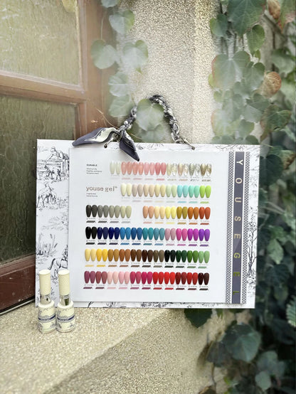 Nail salon gel polish kit, 60 colors of gel polish, 3 nail files, nail cutter oil, and a color chart for display.