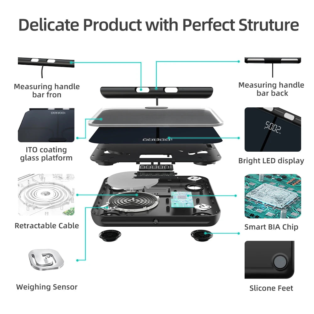 Voice Broadcast Scale Smart Body Weight Scale Body Fat Scale 8 Electrodes Bioimpedance Scale Professional Body Composition Scale
