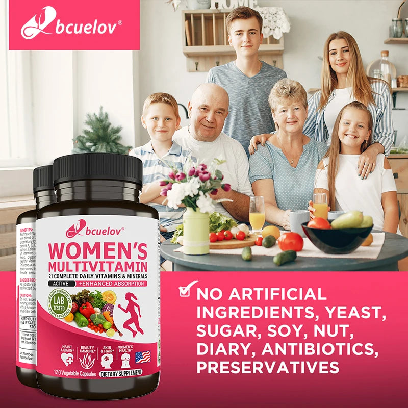 Women's Multivitamin Supplement - 21 Daily Vitamins and Minerals-Brain, Heart, Joints, Skin, Hair, Immunity, Enhanced Absorption