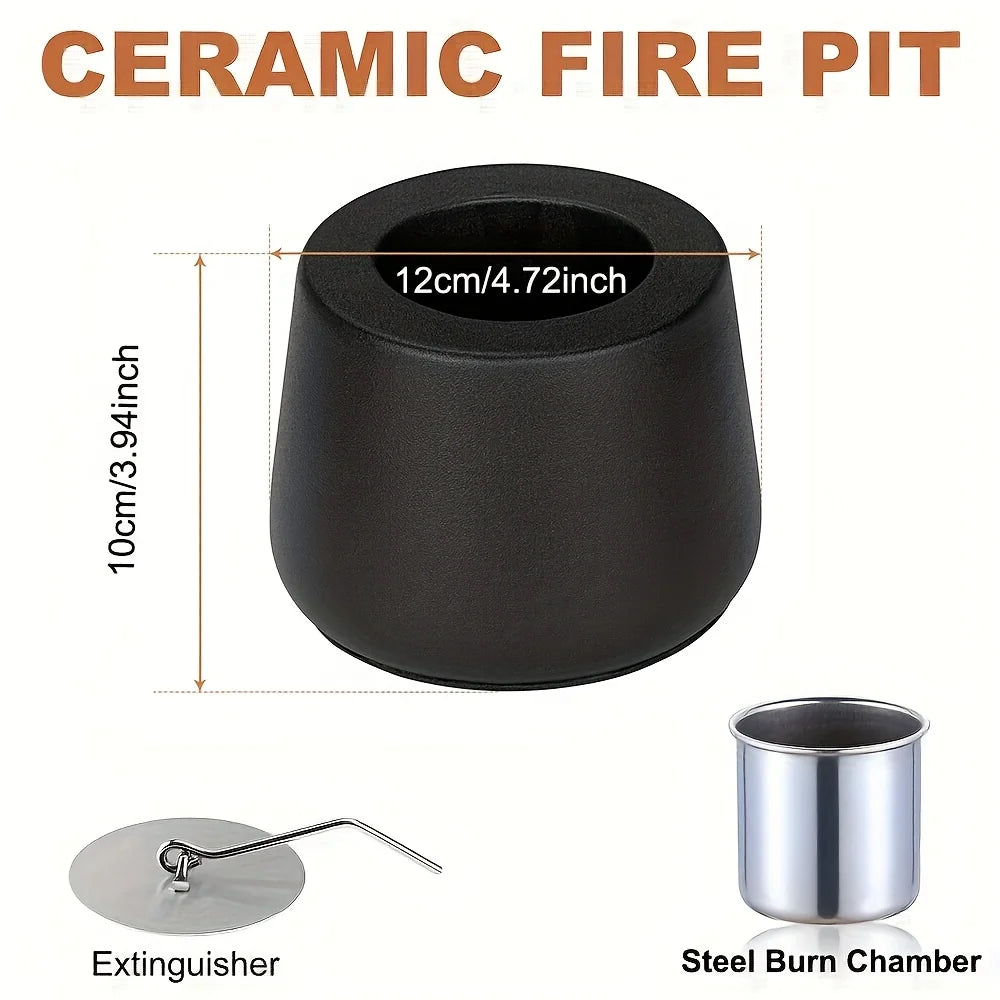 Portable Tabletop Metal Stove, Cylinder Fire Pit - Cast Iron/Ceramic Indoor/Outdoor Fireplace, Low Smoke Burning System