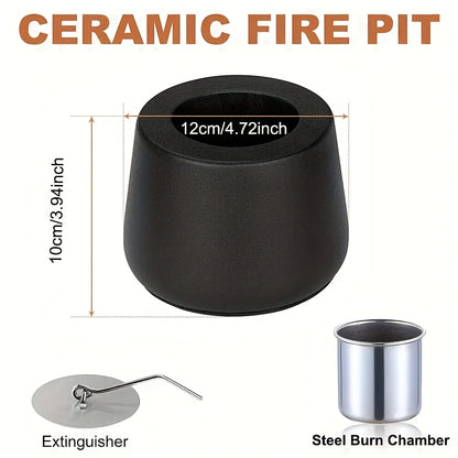 Portable Tabletop Metal Stove, Cylinder Fire Pit - Cast Iron/Ceramic Indoor/Outdoor Fireplace, Low Smoke Burning System