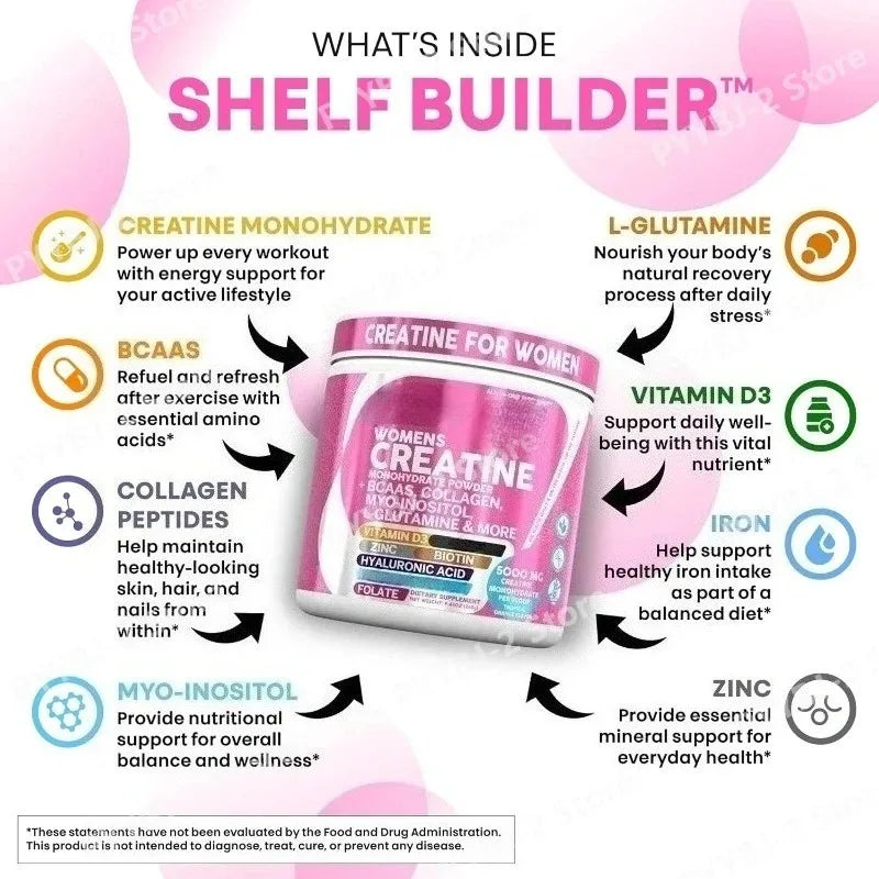 Woman Creatine Powder 300g Contain Creatine Monohydrate, BCAA & Amino Acids for Daily Health, Nutrition, and Workout Support