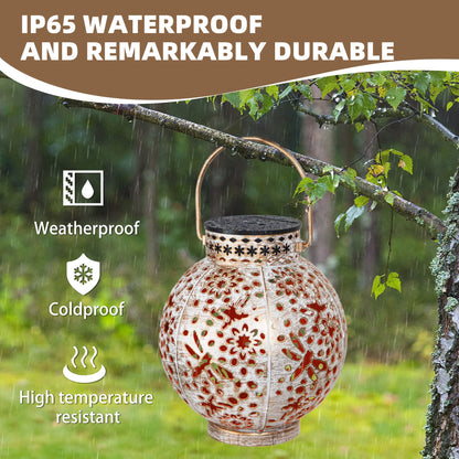 Outdoor Garden Landscape Decoration Solar Lights LED Metal Waterproof Round Lantern Lights Hanging Hollow Projection Lights IP65