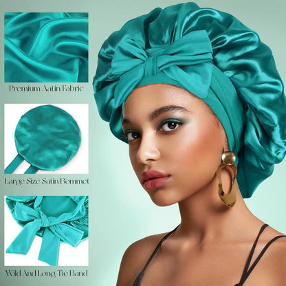 Large Silk Bonnet, Satin Bonnets for Women, Silky Sleep Cap with Tie Band, Braid Bonnet for Sleeping Curly Hair, Silk Hair Wrap,