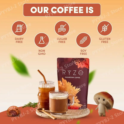 Organic Mushroom Coffee Powder Contain 6 Types Adaptogenic Mushrooms Extract MCT Oil Brewing Use Smooth Daily Beverage Support