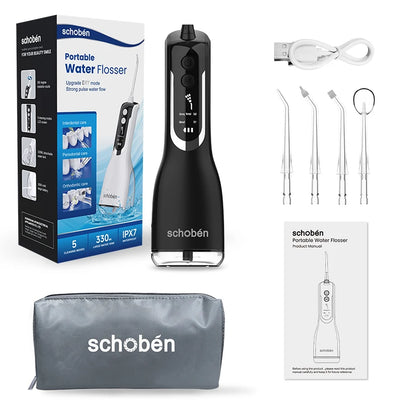 Schoben Portable Oral Irrigator USB Rechargeable Water Flosser Dental Water Jet 330ML Water Tank IPX7 Waterproof Teeth Cleaner