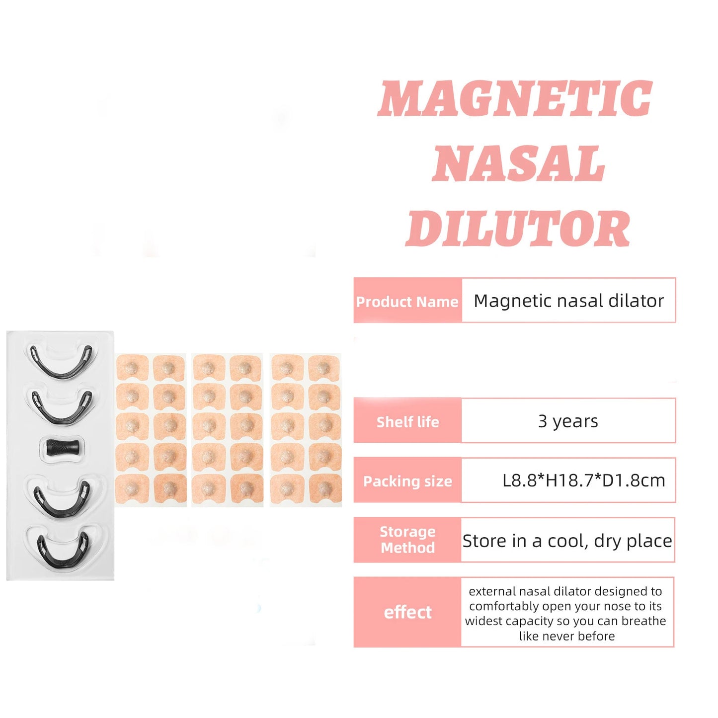Magnetic Sleep Aid Nasal Kit - 4 Nose Clips & 30 Nasal Strips for Sleep Disorders, Non-irritating Waterproof Breathable, Instant