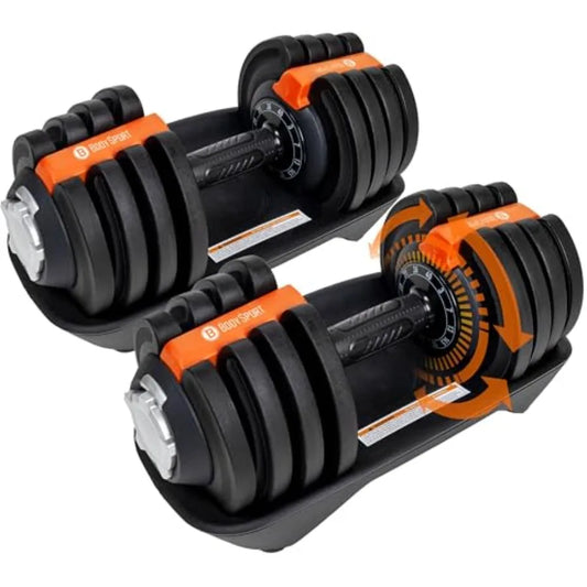 BodySport 40 Pound Adjustable Dumbbells with 12 Free Weights from 3 to 40 Pounds Steel Gray Ideal for Home Gym Workouts and Wei