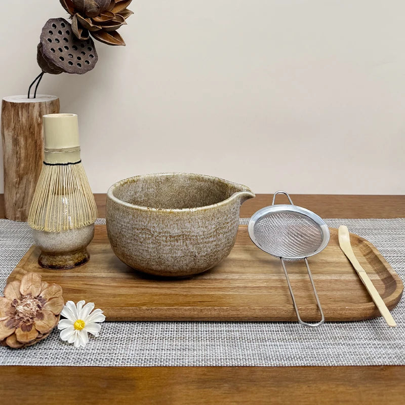 Japanese Matcha Set 7pc Glazed Bowl Whisk Brush Tea Powder Can Complete Tea Ceremony Tools Starter Kit With Full Accessories