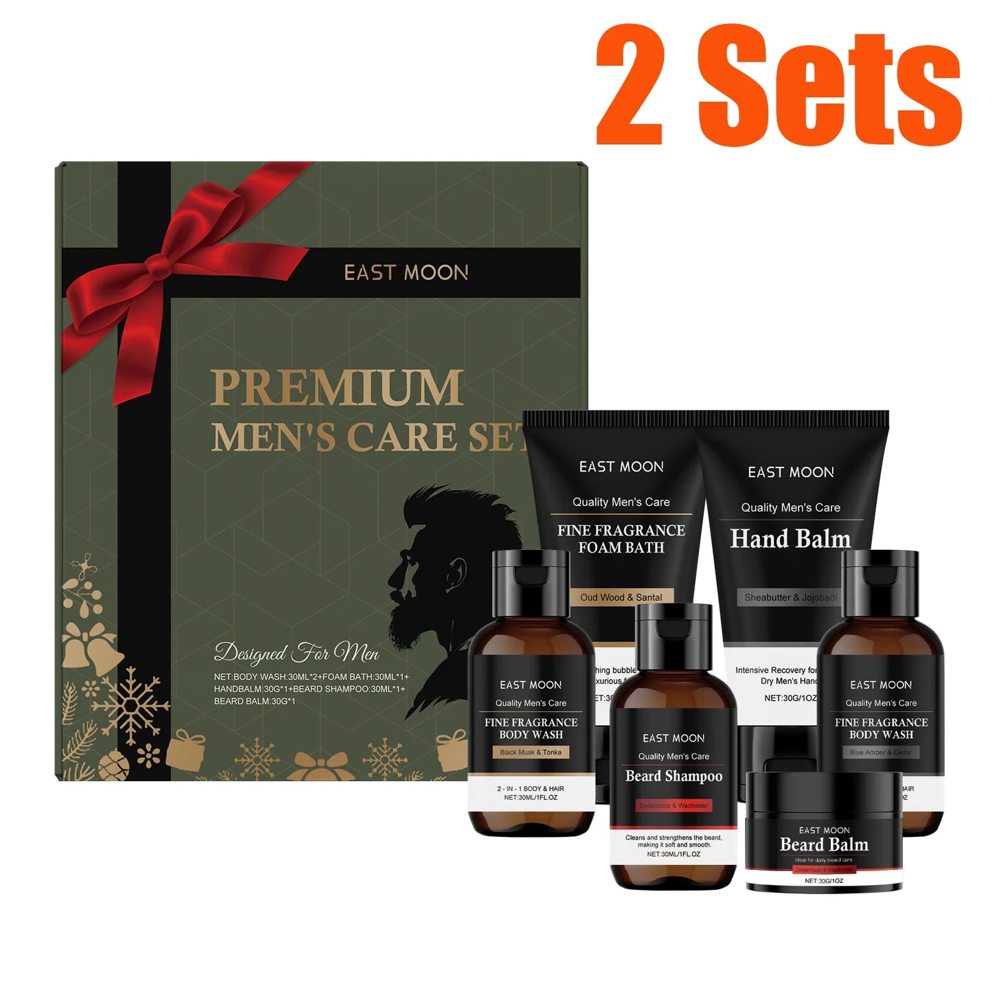 Men's Personal Care Set Beard Shampoo & Balm Set Body Wash Hand Balm Christmas Gift Set for Men Nourishing Skin Care Box Set