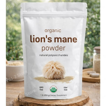 Organic Lion’s Mane Mushroom Powder Supports Brain Focus Energy and Immune Health Great for Smoothies & Coffee 454g Per Bag