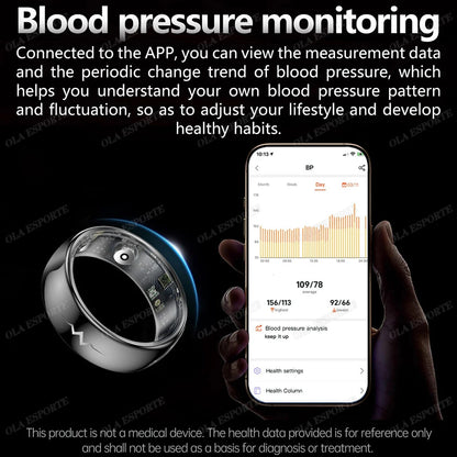 AI ECG Detection Smart Ring Blood Pressure,Heart Rate,Body Temperature Monitor,Waterproof Multiple Sport Track Men Women Rings