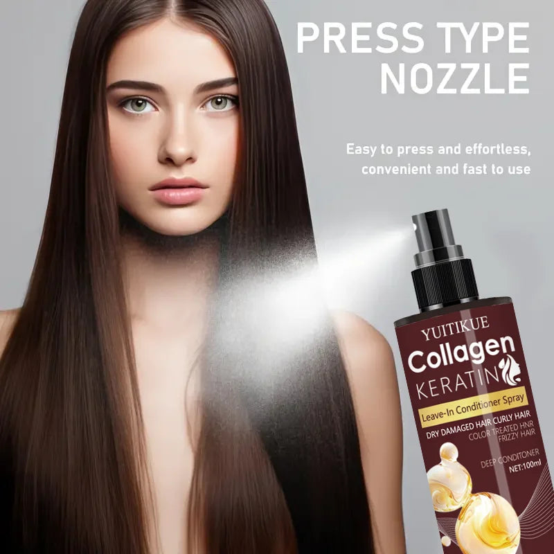 Collagen and Keratin Hair Spray  Nourishes Hair Roots, Scalp Massage, Repairs Hair, Oil-Control Hair Care Solution