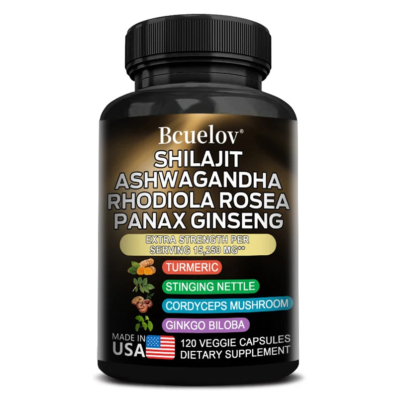 Shilajit Resin Himalaya Combination of Ashwagandha, Ginseng, Cordyceps, Ginkgo, Turmeric