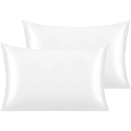 Satin Pillowcase for Hair and Skin Care Standard Queen Washable Pillow Covers Set of 2 with Envelope Closure Gifts for Women Men