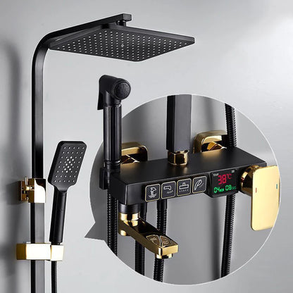 Thermostatic Digital Bathroom Shower Set Rainfall Shower Head Brass Bathroom Faucet Accessories Hot Cold Digital Shower System