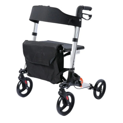 Upgraded Aluminum Portable Assistive Walking Support Rollator Foldable Walker with Seat & Adjustable Height Mobility Aid Cart