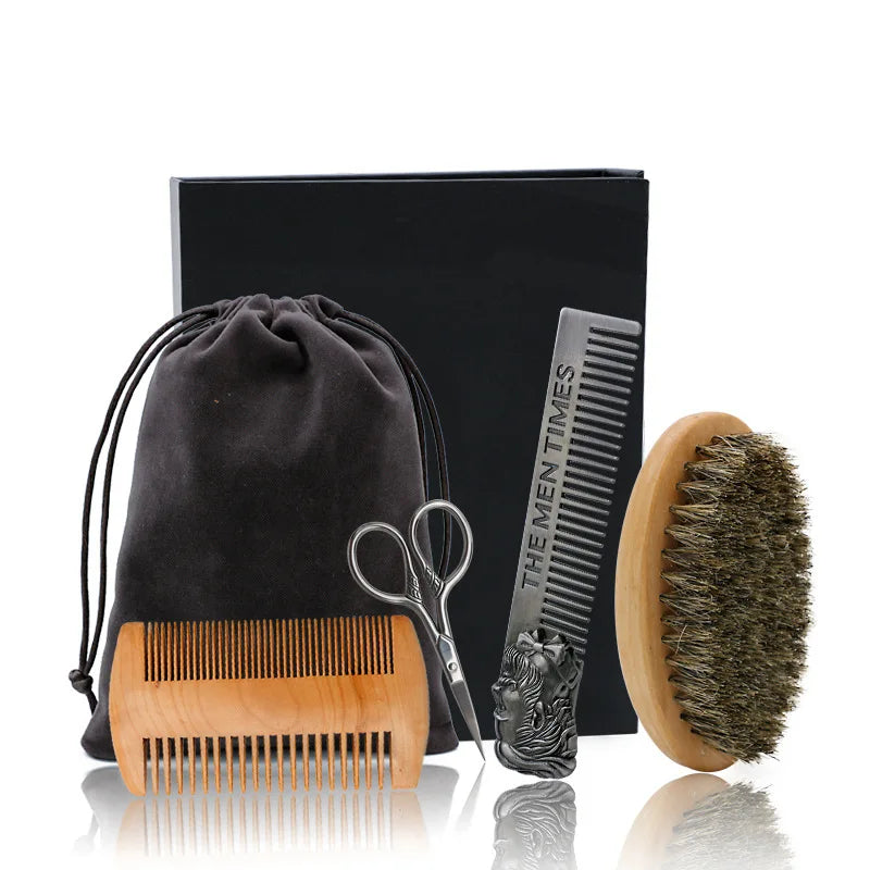 5Pcs Men Beard Care Set Beard Mustache Pocket Hair Comb Men Alloy Hair Skull Brush Mustache Beard Styling Tool for Home Salon