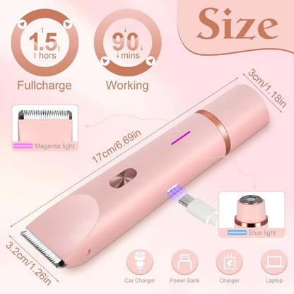 Electric Razors for Women 2 in 1 Electric Shaver for Pubic Hair Trimmer IPX7 Waterproof Wet&Dry Use Bikini Shaver for Body