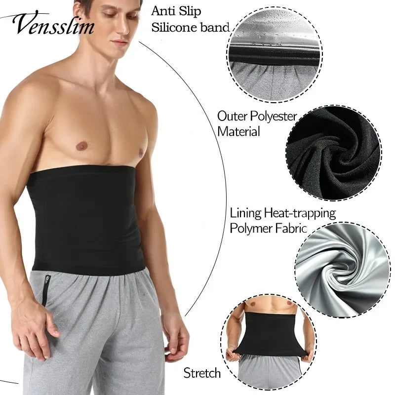 Vensslim Waist Trainer for Men Sauna Belt Slimming Belt Waist Trimmer Sweat Workout Body Shaper Fitness Faja Slim Shapewear