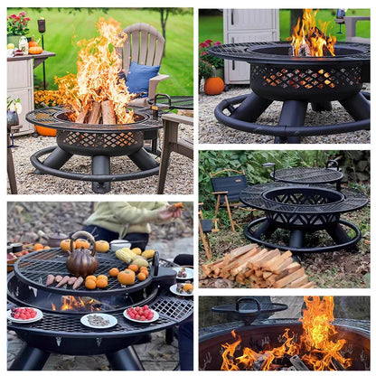 Barbecue TableMultifunction Outdoor Wood-Burning Fire Pit With Removable Cooking Grill For Courtyard Barbecues And Firewood-Burn