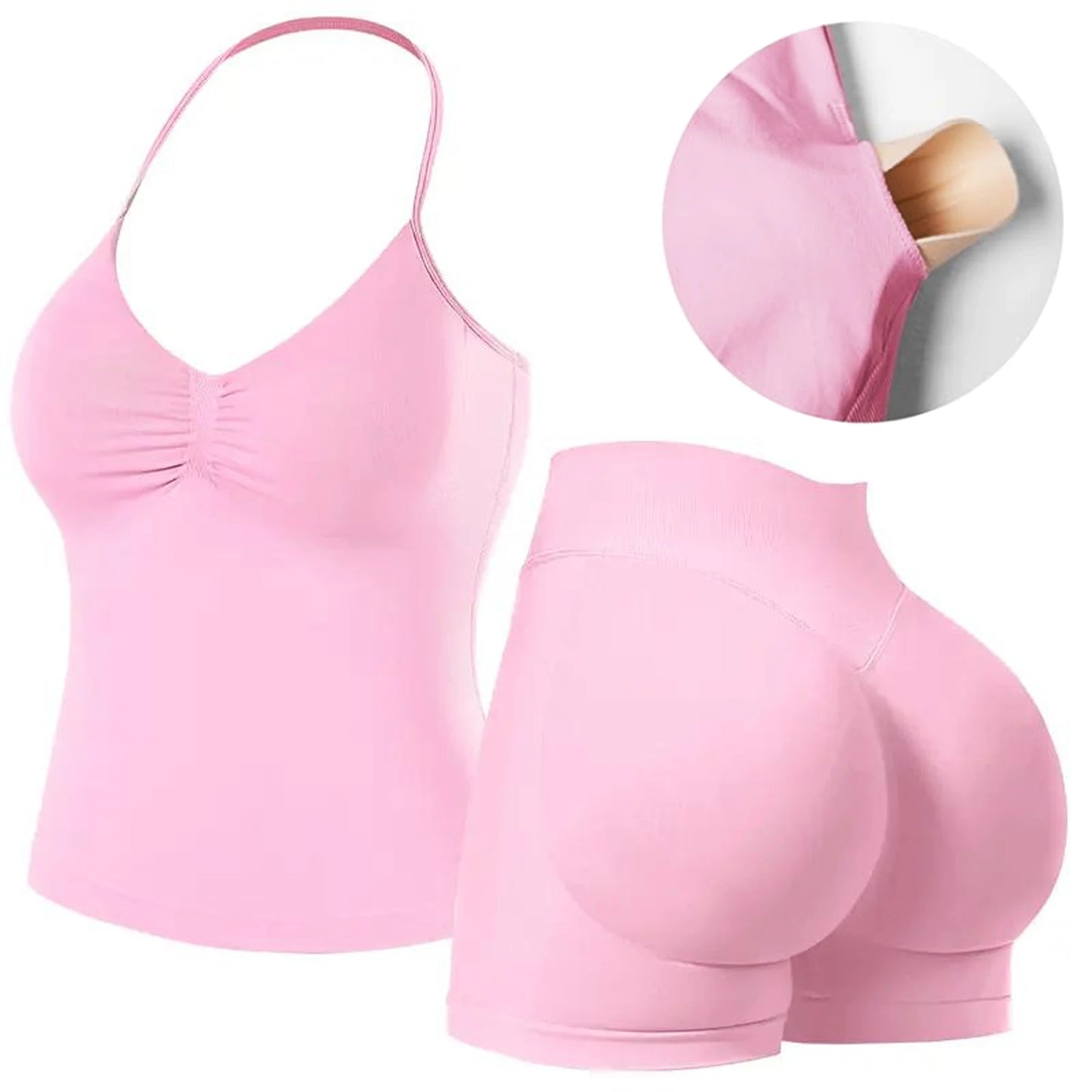 Workout Sets for Women 2 Pieces,  Strappy Top Women's Halter Workout Tank Tops+Scrunch Butt Lifting Booty Gym Yoga Biker Shorts