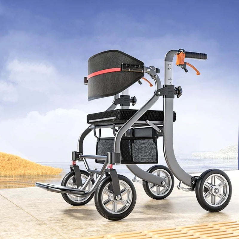 Outdoor Aluminum Alloy Elderly Driving Aid Fracture Stacked Walker For Disabled Multi-functional Four-wheel Shopping Cart