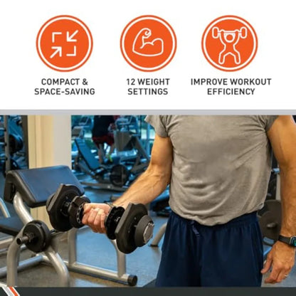 BodySport 40 Pound Adjustable Dumbbells with 12 Free Weights from 3 to 40 Pounds Steel Gray Ideal for Home Gym Workouts and Wei