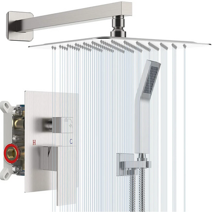 Chrome Shower Faucet Set Rainfall 12 Inch Concealed Shower System Wall Mounted Rainfall Bathroom Shower Tap With Handshower Set