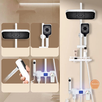 KEMAIDI Thermostatic Shower System LED Digital Display Shower Set Solid Brass Shower Faucet Sets W/Waterfall Bathtub Mixer Grey