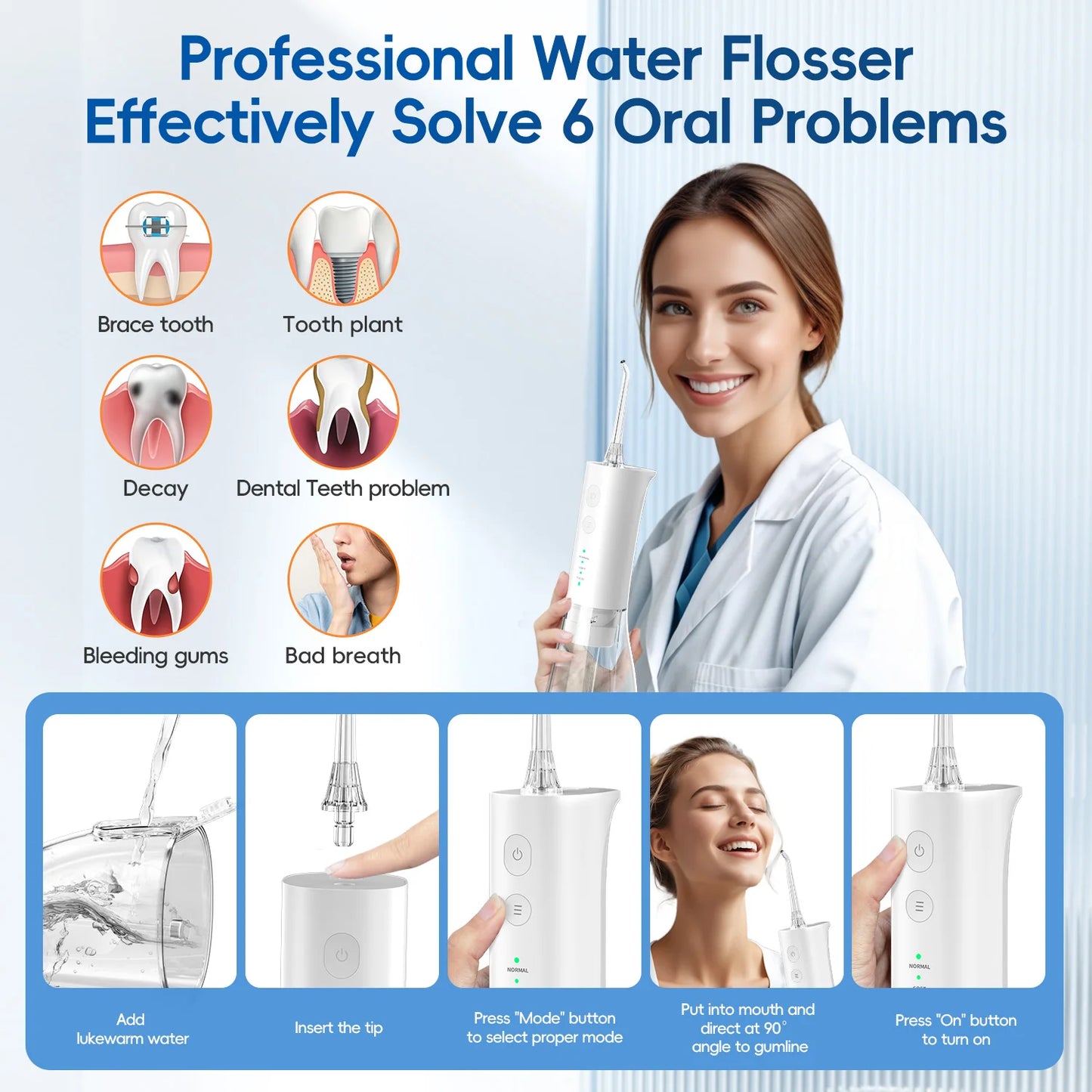 New Water Floss F29 Portable Water Flosser USB Rechargeable Oral Water Jet Pick Flosser 4 Jet Tip Teeth Cleaner
