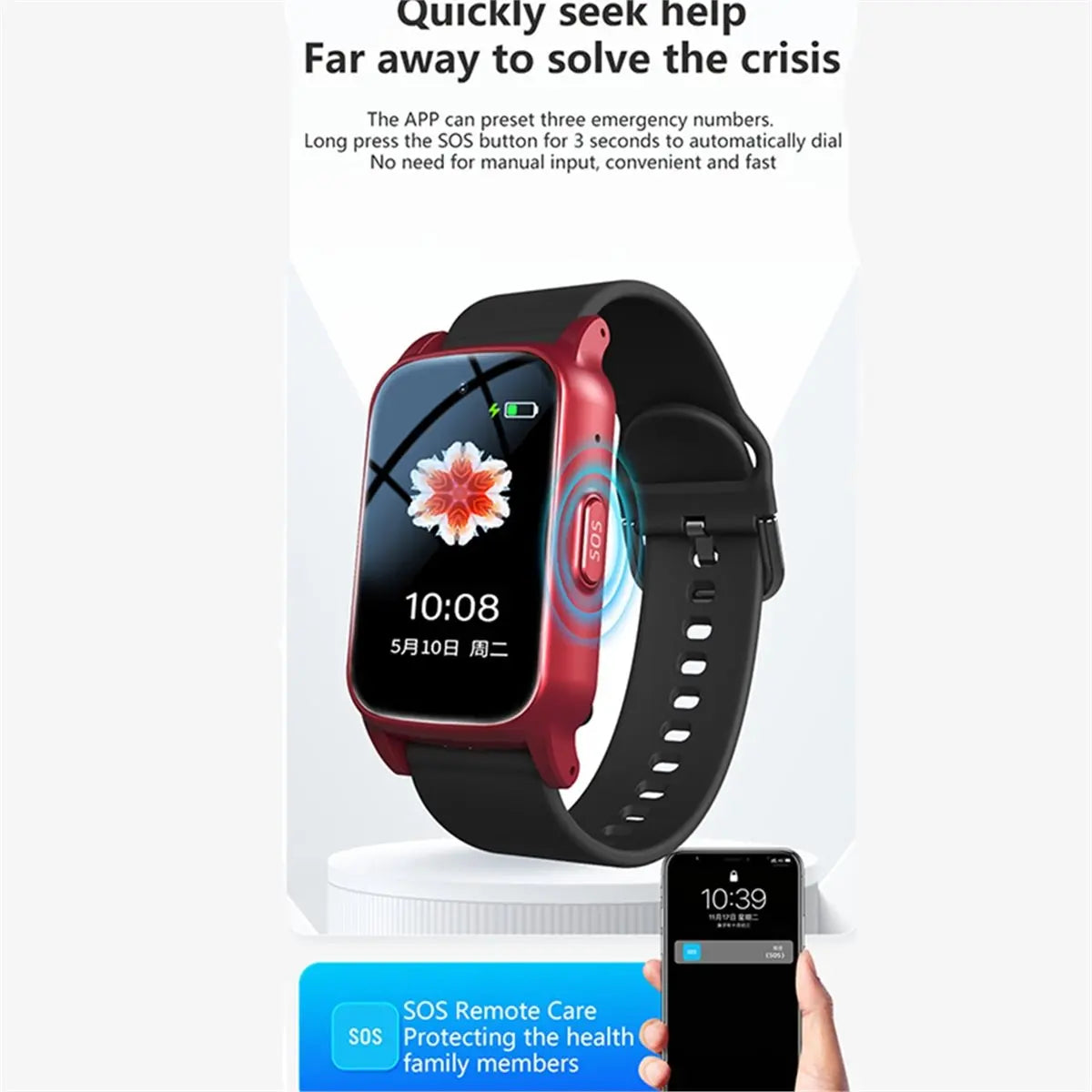 Punctual- 4G Elderly Smart Watch with GPS,SOS,Fall Detection Emergency Support,AI Health Monitoring for Elderly Black A