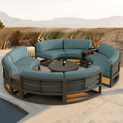 360° Round Outdoor Sofa Set - Deep Grey Aluminum Patio Furniture, Waterproof for Garden and Balcony