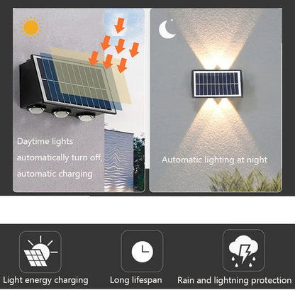 4/6/8LEDs Solar Wall Lamp Yard Street Decor Light Outdoor Waterproof Up and Down Luminous Lighting Garden Landscape Lamp