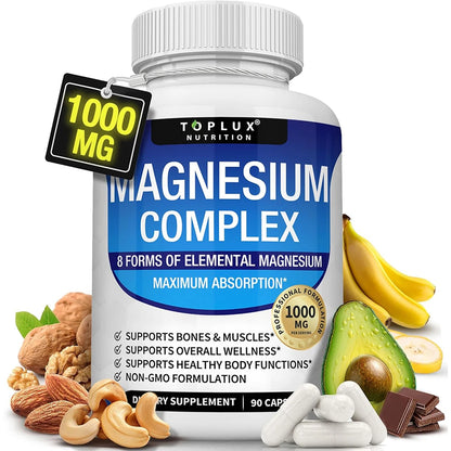 Magnesium Complex 1000mg 8 Elemental Magnesium Supplement with Glycinate Citrate Oxide Aspartate Orotate Malate Taurate High Abs
