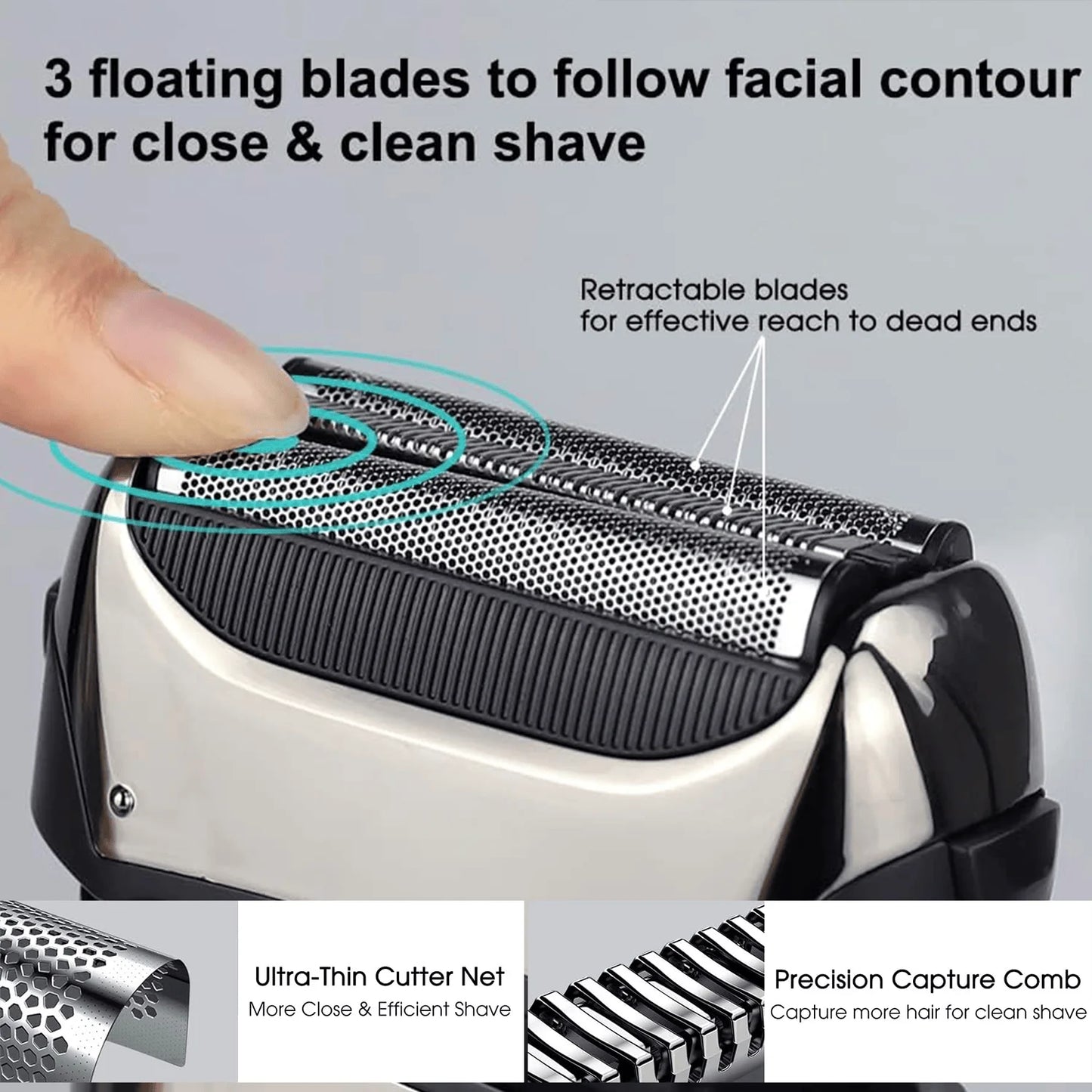 Electric Razor for Men, Wet & Dry Foil Shaver with 3-Blade & Edge Shaving Area, 7500 RPM High Speed Motor, Digital Power Display