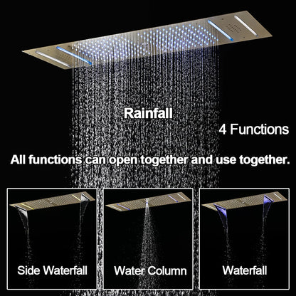 M Boenn 5 Functions Lover Shower Set 35*12 Inch Couple LED Shower Head Rainfall Smart Thermostatic Mixer Faucet Massage Body Jet
